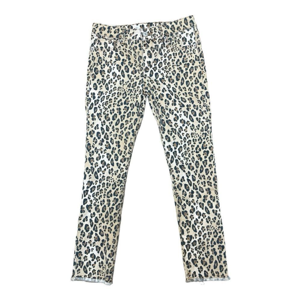 Gap Animal Leopard Print Sz 12 Super Skinny Ankle Jeans Raw Hem Euc Adjustable
